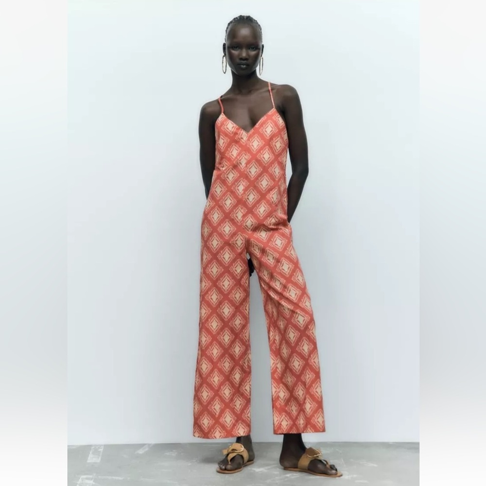 ZARA Terracotta Print Jumpsuit 3198/256/658 Size Small